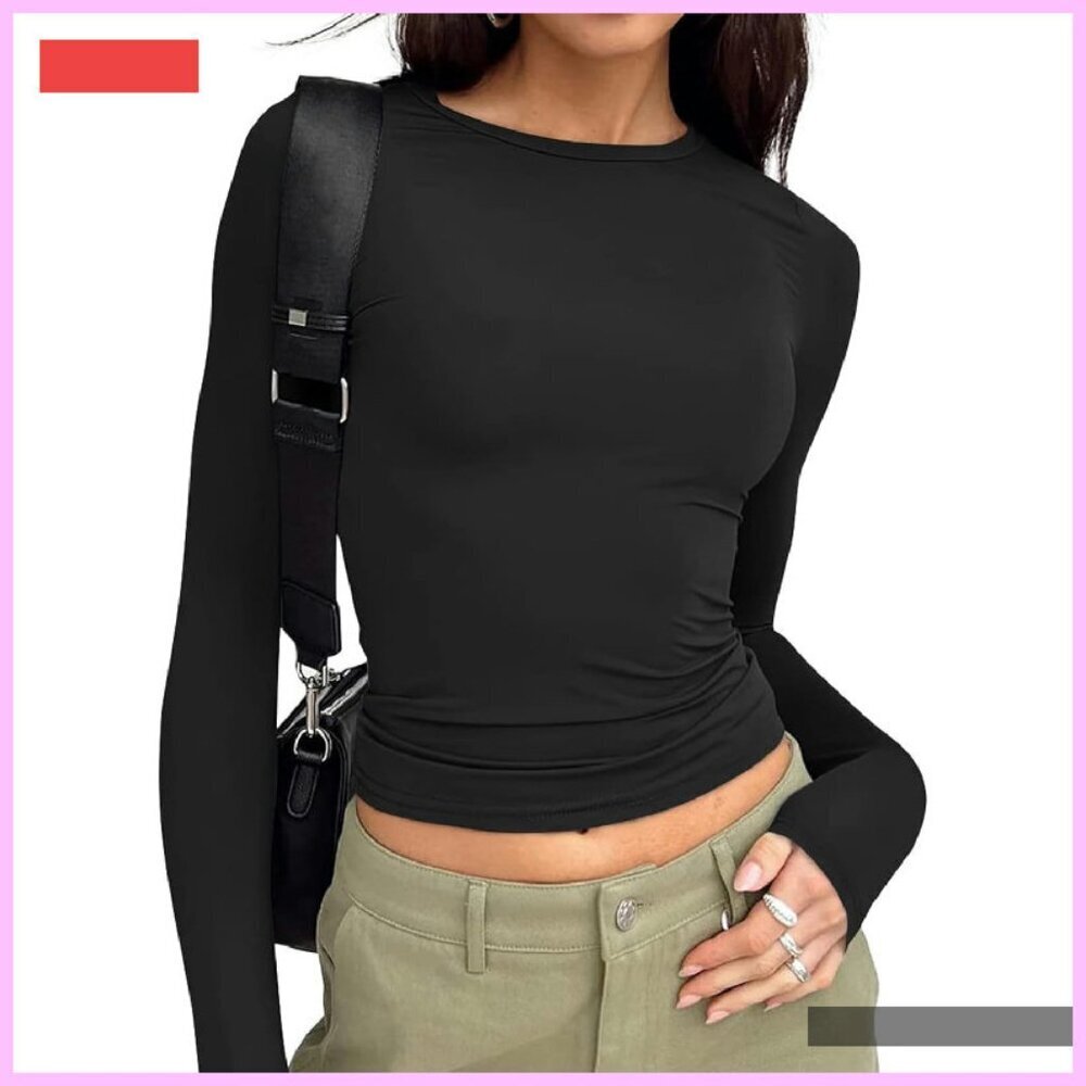 Long Sleeve Crop Top Y2K Basic Fall Fashion Women's T-Shirt